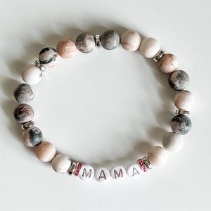 “MAMA” pink zebra matte stone bead elastic bracelet